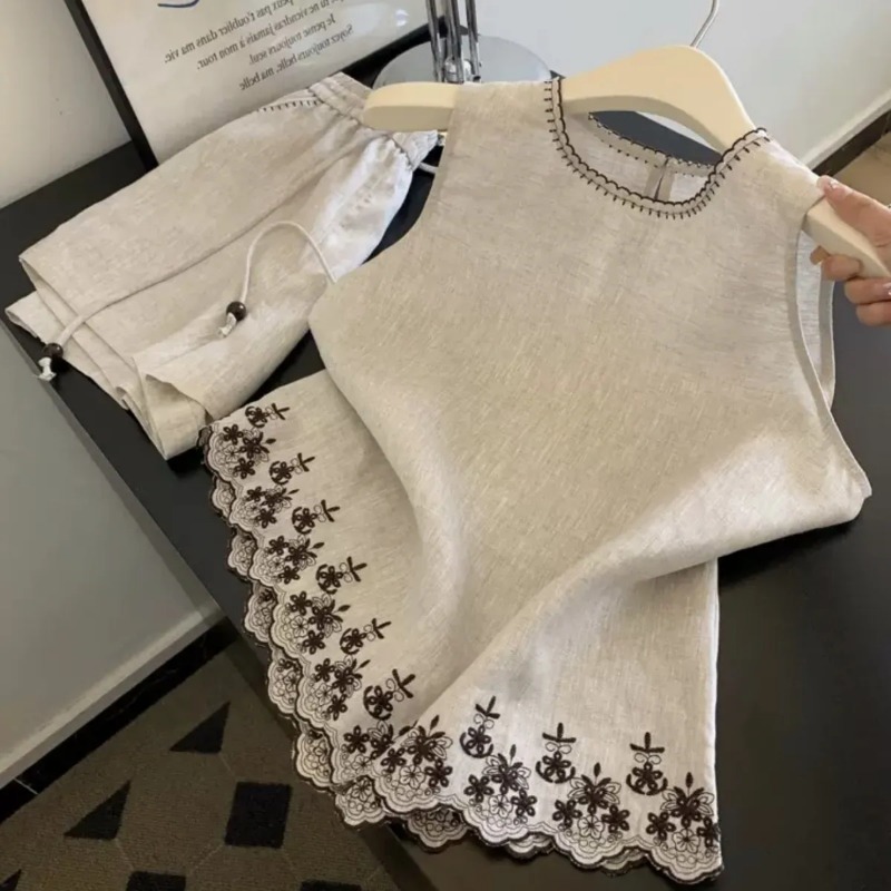 Summer Linen Clothing For Women - 심플한 올드머니 스타일 면과 린넨 중공업