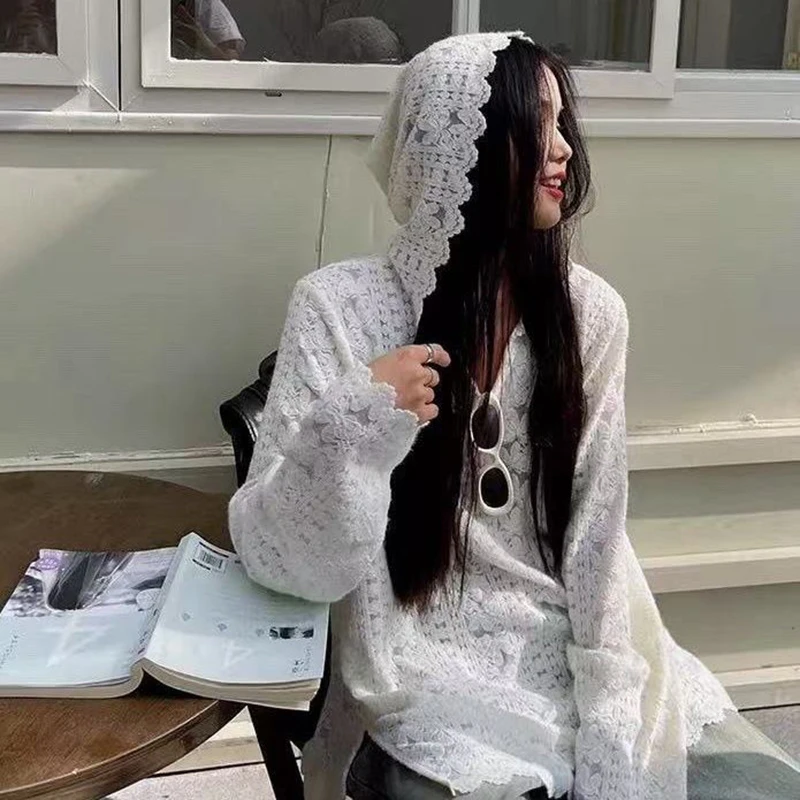 Summer Clothing Aesthetic - Y2K 레이스 후드 셔츠 여성 streetwear