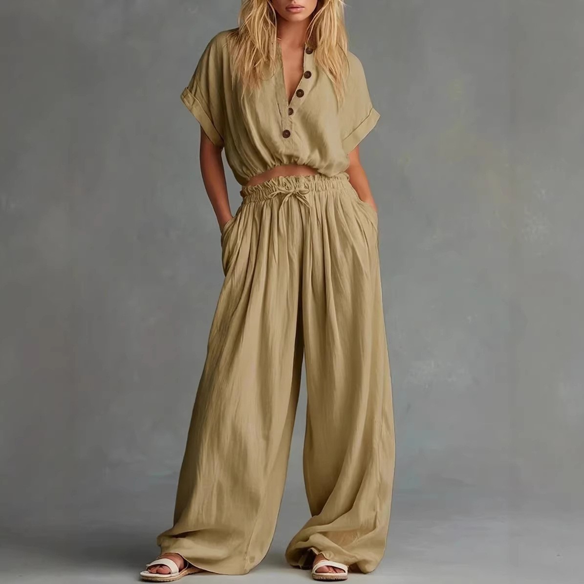 여성용 블라우스 2종 세트, 캡 슬리브 V넥 크롭 블라 - Crop Blouse Linen 리뷰 및 가격