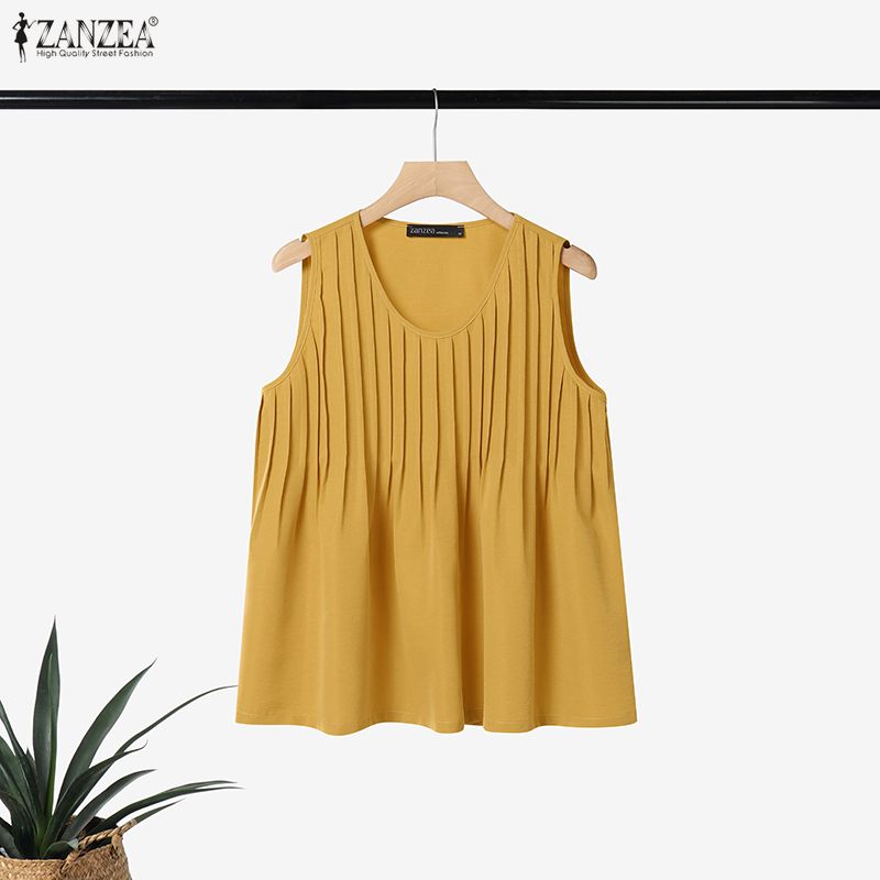 ZANZEA 플러스 사이즈 5XL 여성 핀턱 탱크 탑  - Summer Clothing For Plus Size Women 리뷰 및 가격