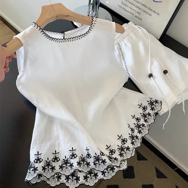 심플한 올드머니 스타일 면과 린넨 중공업 자수 레이스  - Summer Linen Clothing For Women 리뷰 및 가격