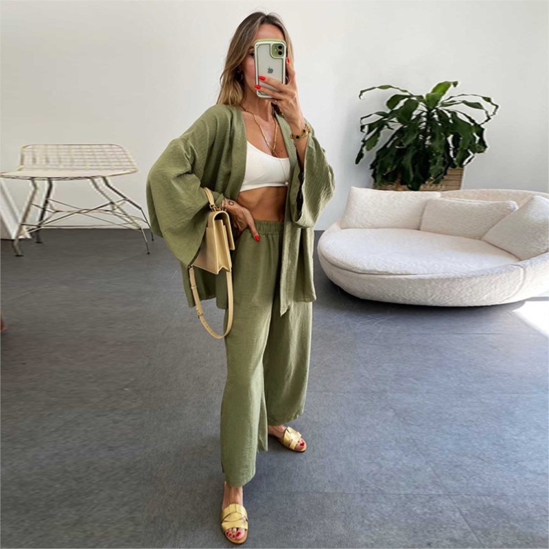 여성용 린넨 바지 세트, 박쥐 소매 가디건 블라우스 세 - Summer Linen Clothing For Women 리뷰 및 가격
