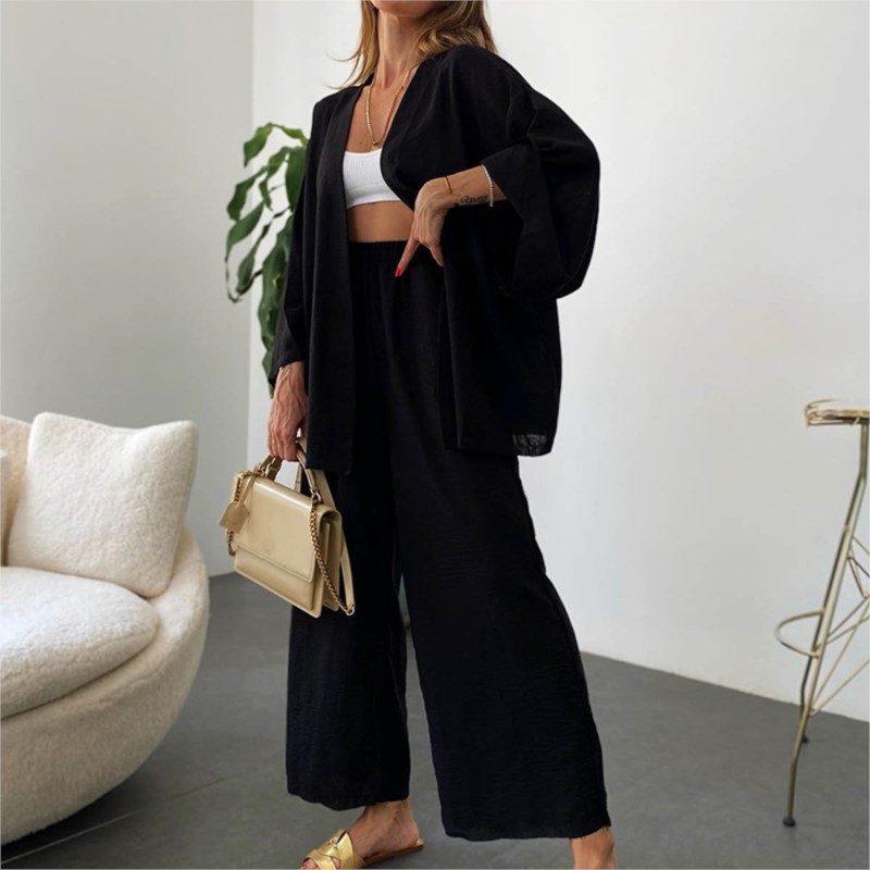 여성용 린넨 바지 세트, 박쥐 소매 가디건 블라우스 세 - Summer Linen Clothing For Women 리뷰 및 가격