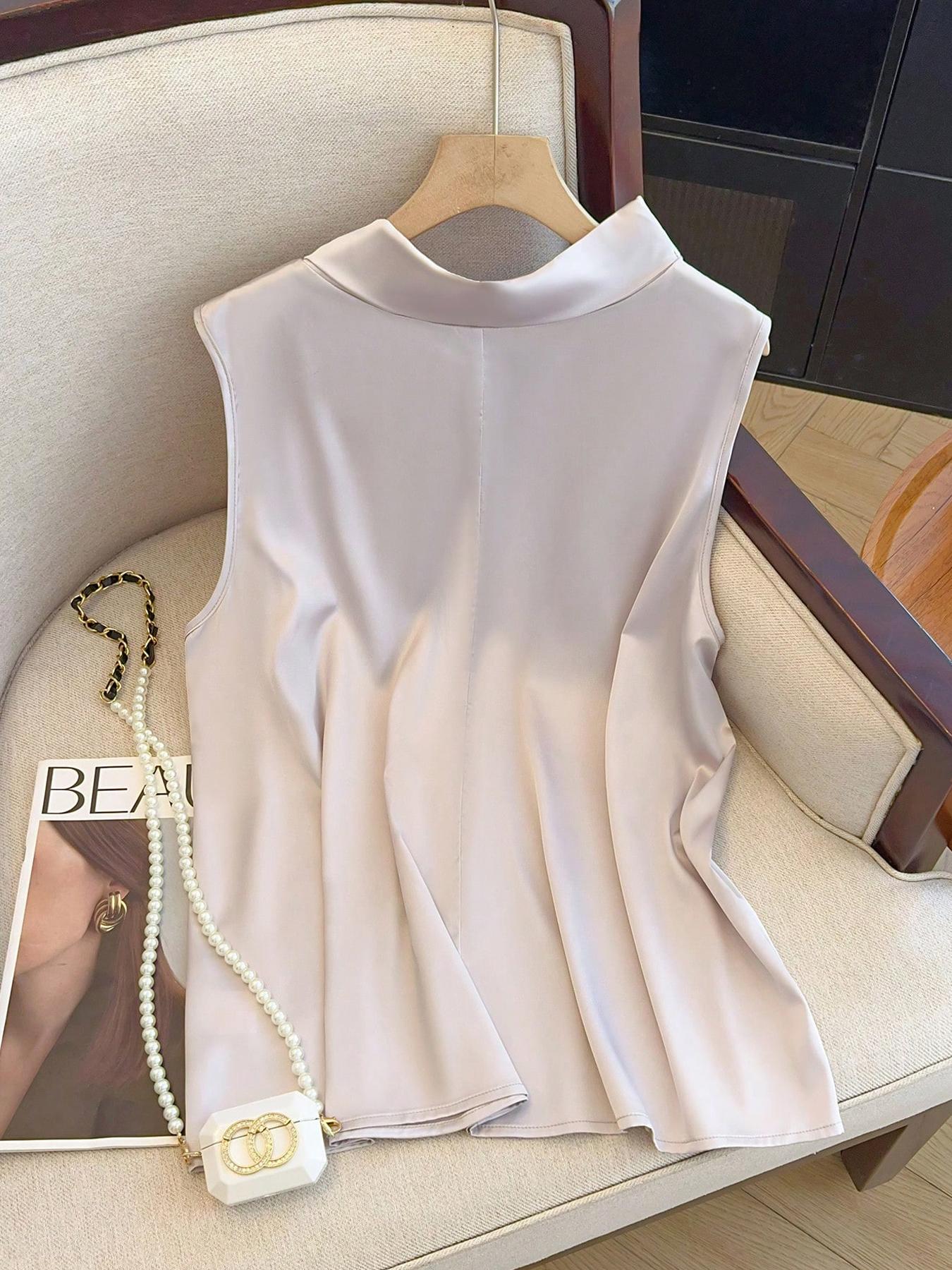 【플러스 사이즈】 솔리드 컬러 타이 프론트 탑, 데일리 - Summer Clothing For Plus Size Women 리뷰 및 가격