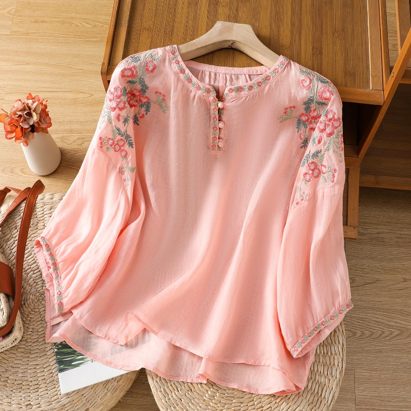 중국 스타일 여성 의류 블라우스 빈티지 수 놓은 셔츠  - Summer Linen Clothing For Women 리뷰 및 가격