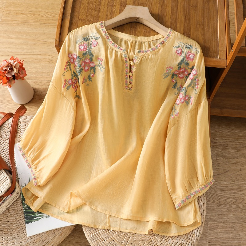 중국 스타일 여성 의류 블라우스 빈티지 수 놓은 셔츠  - Summer Linen Clothing For Women 리뷰 및 가격