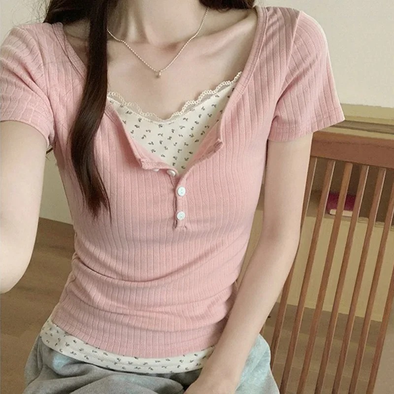 여성용 달콤한 레이스 트림 골지 니트 티셔츠 2026  - Crop Blouse Linen 리뷰 및 가격