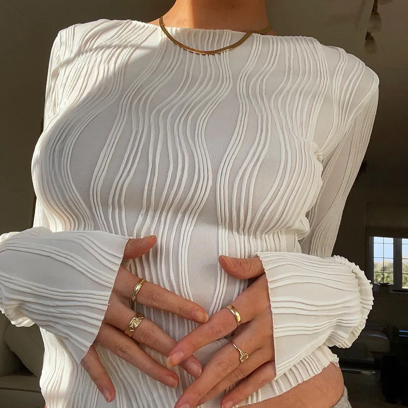 여성 패션 캐주얼 루치드 긴팔 티셔츠 블라우스 여성용  - Crop Blouse Linen 리뷰 및 가격