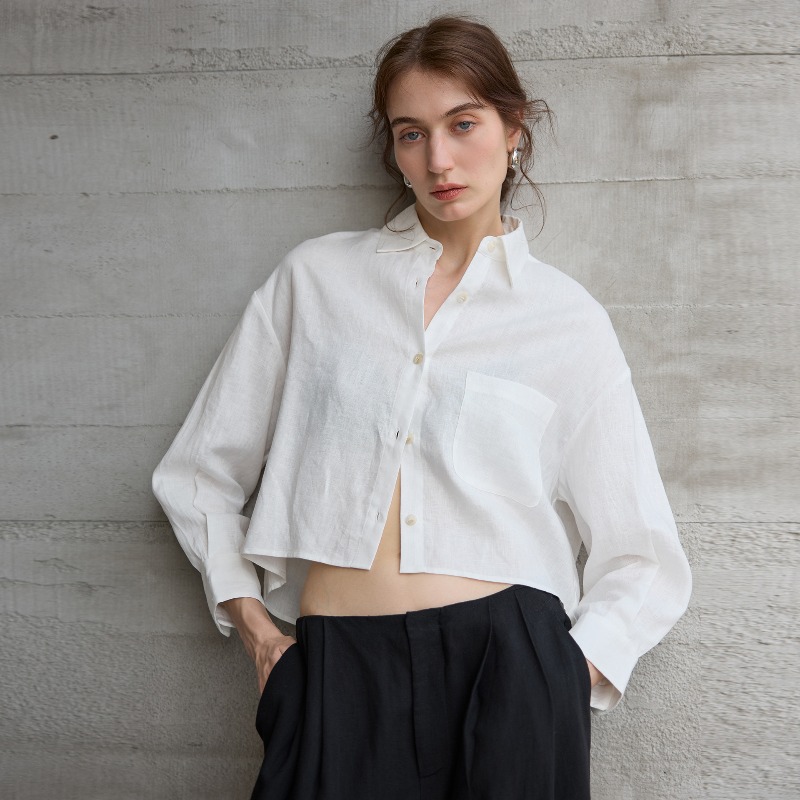 화이트 셔츠 여성용 100% 린넨 긴팔 크롭 가디건 블 - Crop Blouse Linen 리뷰 및 가격