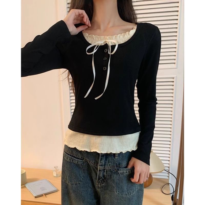가을 카와이 스위트 Y2k 크롭탑 여성 캐주얼 슬림 긴 - Crop Blouse Linen 리뷰 및 가격