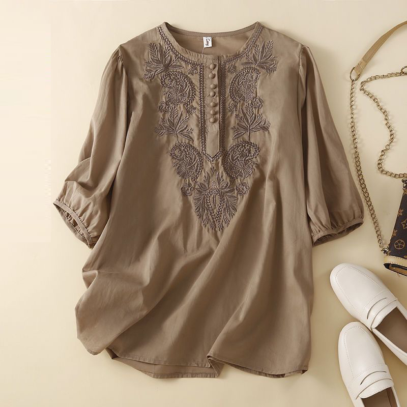여성용 빈티지 에스닉 스타일 자수 코튼 린넨 블라우스, - Summer Linen Clothing For Women 리뷰 및 가격