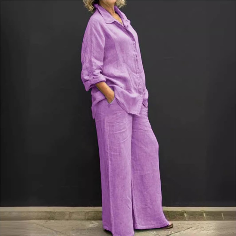 여성용 빈티지 긴팔 버튼 투피스 세트, 캐주얼 상의,  - Summer Linen Clothing For Women 리뷰 및 가격