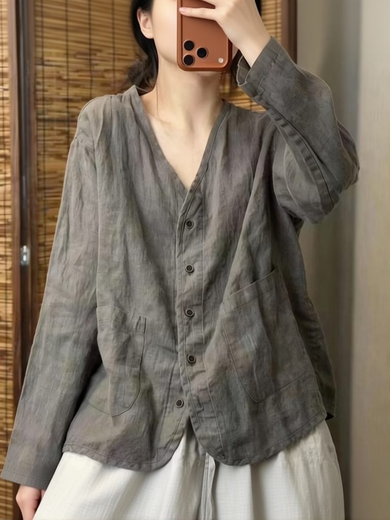 에스테틱 에스닉 코튼 린넨 셔츠 여성 루즈핏 캐주얼 긴 - Crop Blouse Linen 리뷰 및 가격