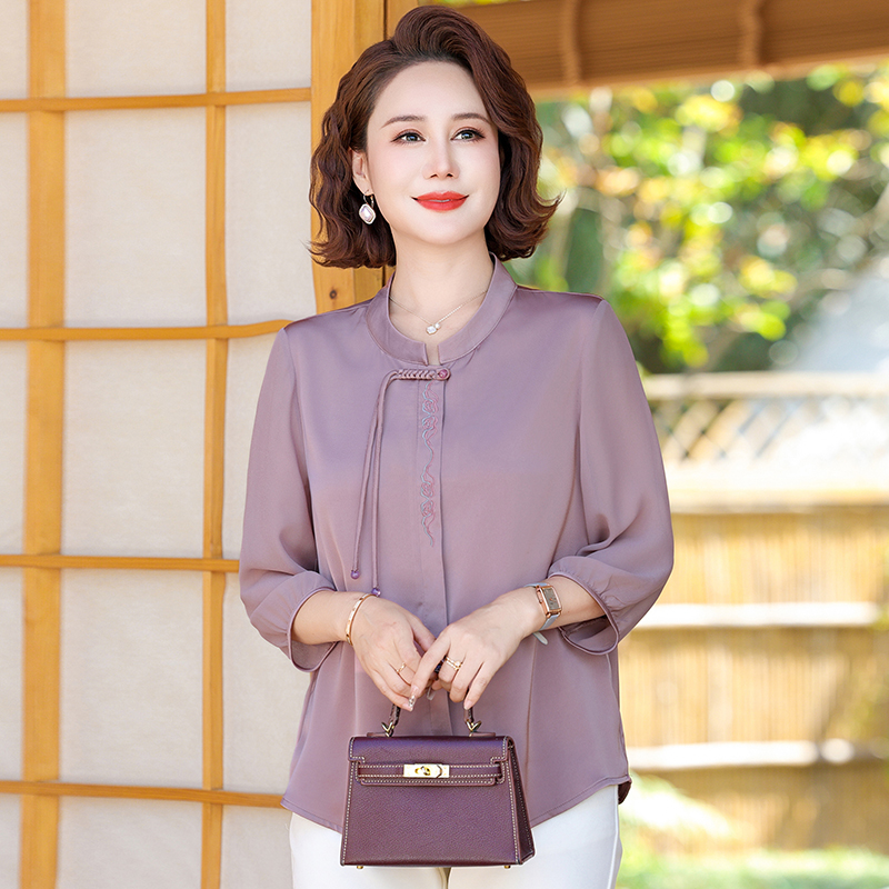여름 솔리드 컬러 셔츠 플러스 사이즈 우아한 중국식 매 - Summer Clothing For Plus Size Women 리뷰 및 가격