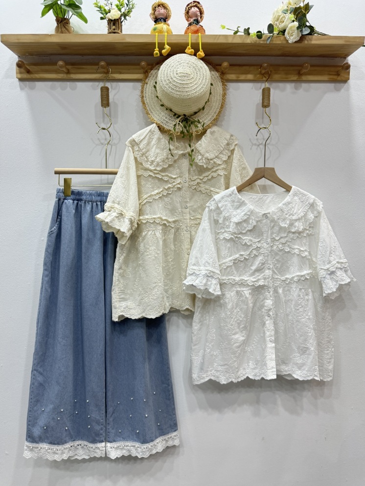 모리 케이 의류 달콤한 로리타 셔츠 피터팬 칼라 반소매 - Japan Summer Clothing Women 리뷰 및 가격